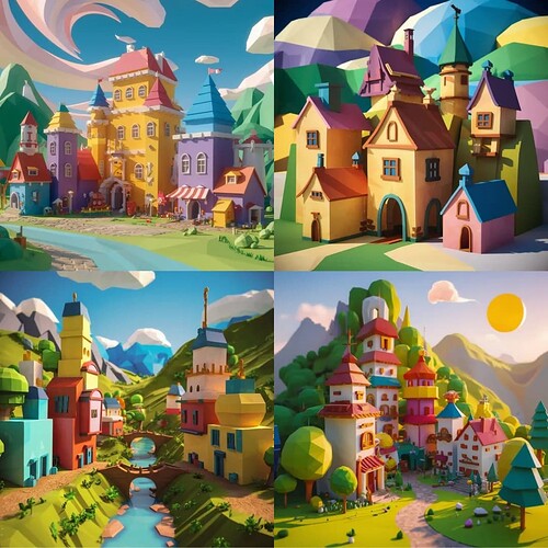 3D fantasy village for casual low-poly models